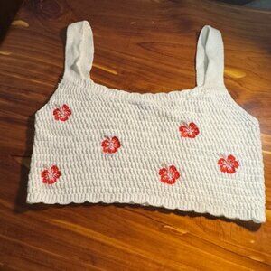 White knitted tank with tropical flowers, Wild Fable, Size M
